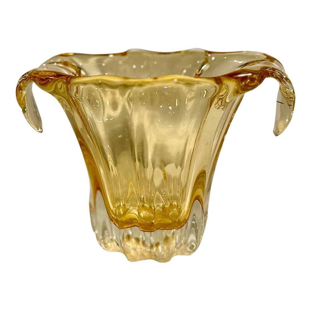 Vintage Amber Gold Murano Vase Art Deco Style Decorative Art Glass